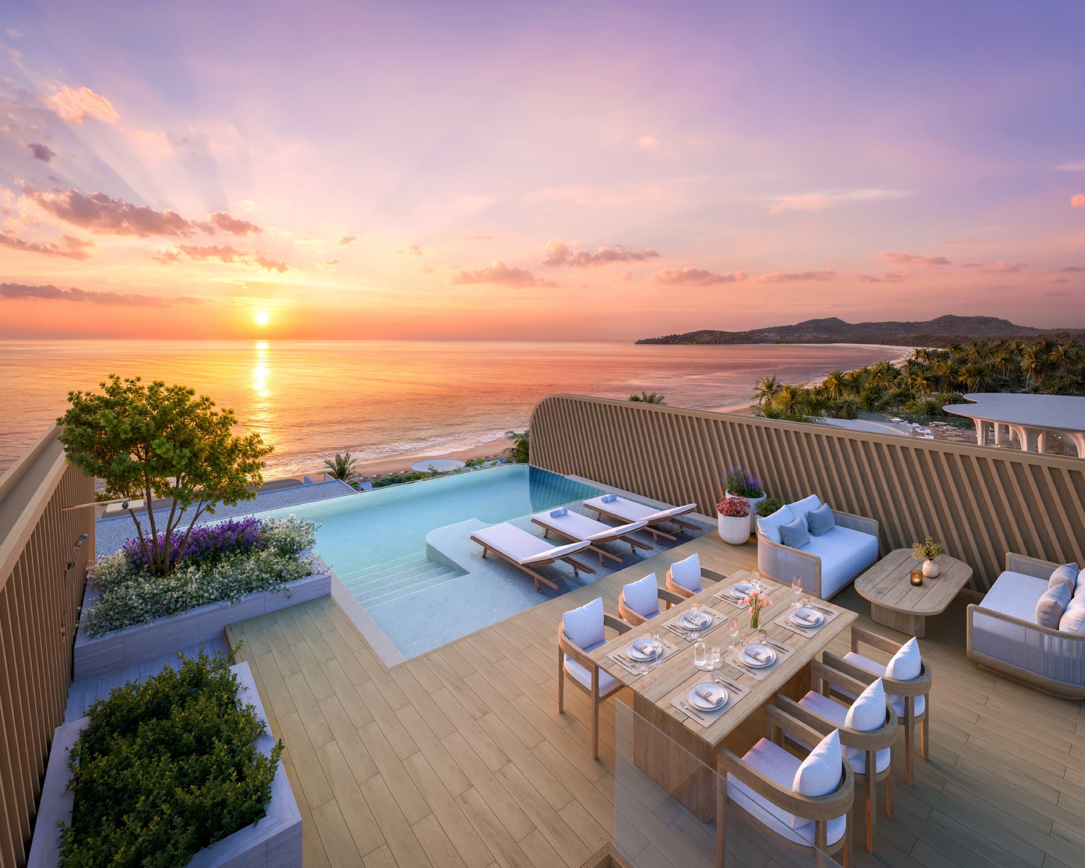 Banyan Tree Varuna private rooftop infinity pool at sunset